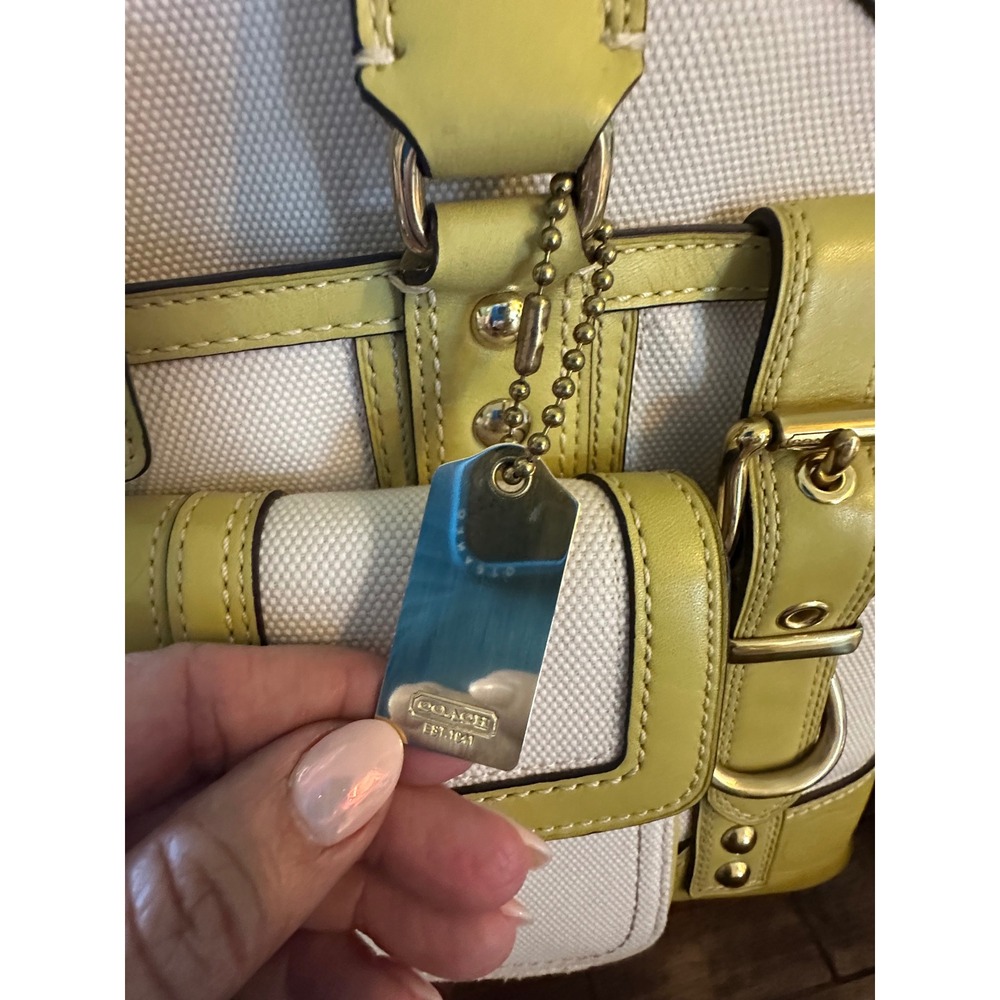 Coach Hampton Miranda 11954 Canvas Leather Satchel Ivory Lime Green Handbag EUC - Picture 14 of 16